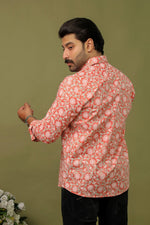 Load image into Gallery viewer, Coral Floral Sanganeri Print Cotton Shirt for Men