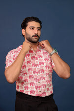Load image into Gallery viewer, Men’s Pink Elephant Print Cotton Shirt – Rangat Jaipur