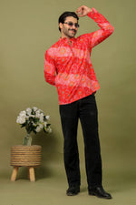 Load image into Gallery viewer, Men’s Handcrafted Bandhani Short Kurta – Pink and Red Tie-Dye Print