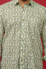 Load image into Gallery viewer, Men’s Olive Green Paisley Print Cotton Shirt – Stylish Casual & Festive Wear