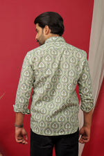 Load image into Gallery viewer, Men’s Olive Green Paisley Print Cotton Shirt – Stylish Casual & Festive Wear
