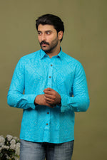 Load image into Gallery viewer, Traditional Bandhani Motif Shirt – Sky Blue