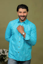 Load image into Gallery viewer, Rajasthan Lahriya Sky Blue Print Shirt – Handcrafted