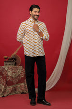 Load image into Gallery viewer, Cheetah Walk Shirt White Handblock Jungle Print | Rangat Jaipur