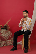 Load image into Gallery viewer, Cheetah Walk Shirt White Handblock Jungle Print | Rangat Jaipur