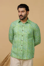 Load image into Gallery viewer, Rajasthan Lahriya Green Print Shirt – Handcrafted