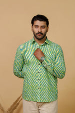 Load image into Gallery viewer, Rajasthan Lahriya Green Print Shirt – Handcrafted