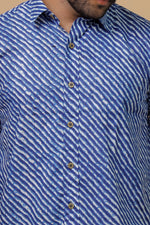 Load image into Gallery viewer, Rajasthan Lahriya Royal Blue Print Shirt – Handcrafted