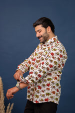 Load image into Gallery viewer, White Cotton Shirt with Colorful Elephant Print for Men