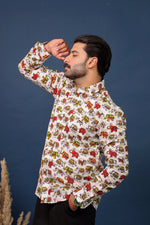 Load image into Gallery viewer, White Cotton Shirt with Colorful Elephant Print for Men