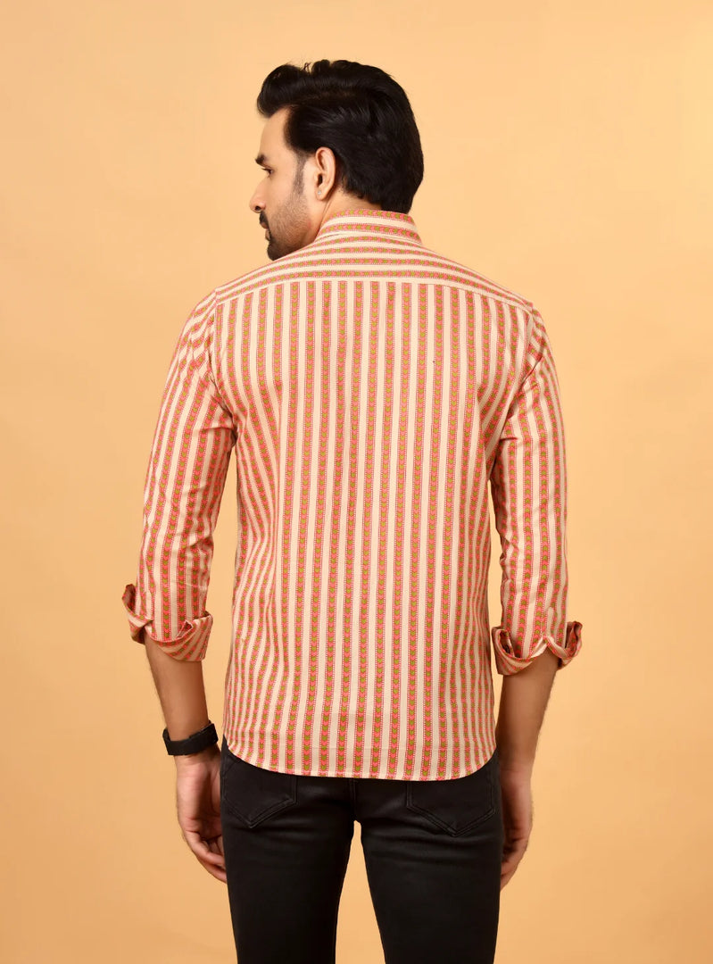 Men’s Cotton Shirt in Peach Leaf Pattern – Sanganeri Print