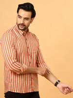 Load image into Gallery viewer, Men’s Cotton Shirt in Peach Leaf Pattern – Sanganeri Print
