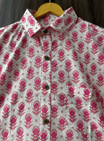 Load image into Gallery viewer, Jaipur Hand Block Print Cotton Shirt – Pink Botanical Pattern
