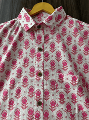 Jaipur Hand Block Print Cotton Shirt – Pink Botanical Pattern