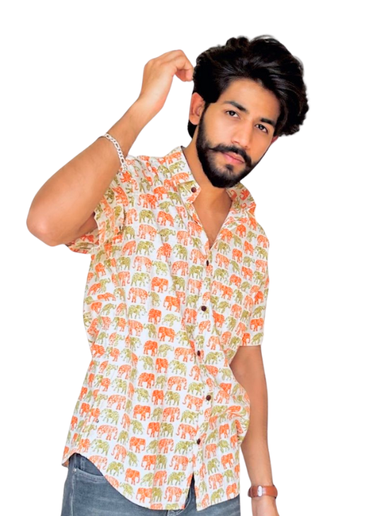 Rajasthani Elephant Elegance Half Sleeves Shirts