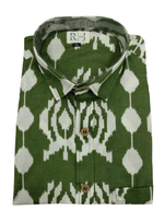 Load image into Gallery viewer, Men’s Green &amp; White Ikat Pattern Shirt – Soft Cotton Fabric