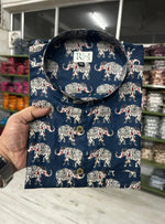 Load image into Gallery viewer, Navy Blue Elephant Print Sanganeri Cotton Short Kurta for Men