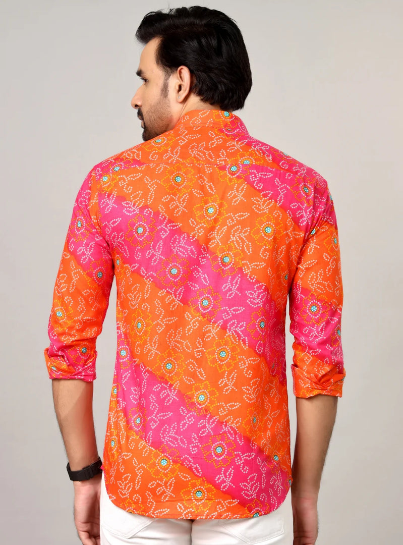 Rangdeep – Red Bandhani Printed Cotton Shirt