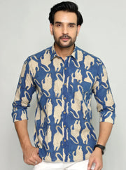 Stylish Blue Shirt with Artistic Animal Pattern
