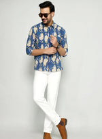 Load image into Gallery viewer, Stylish Blue Shirt with Artistic Animal Pattern
