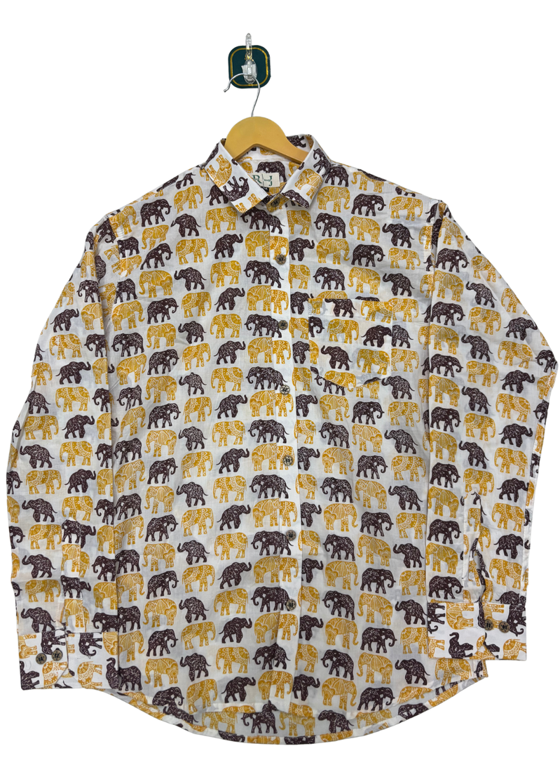 Jaipuri Gajraj Print Shirt - Yellow Brown