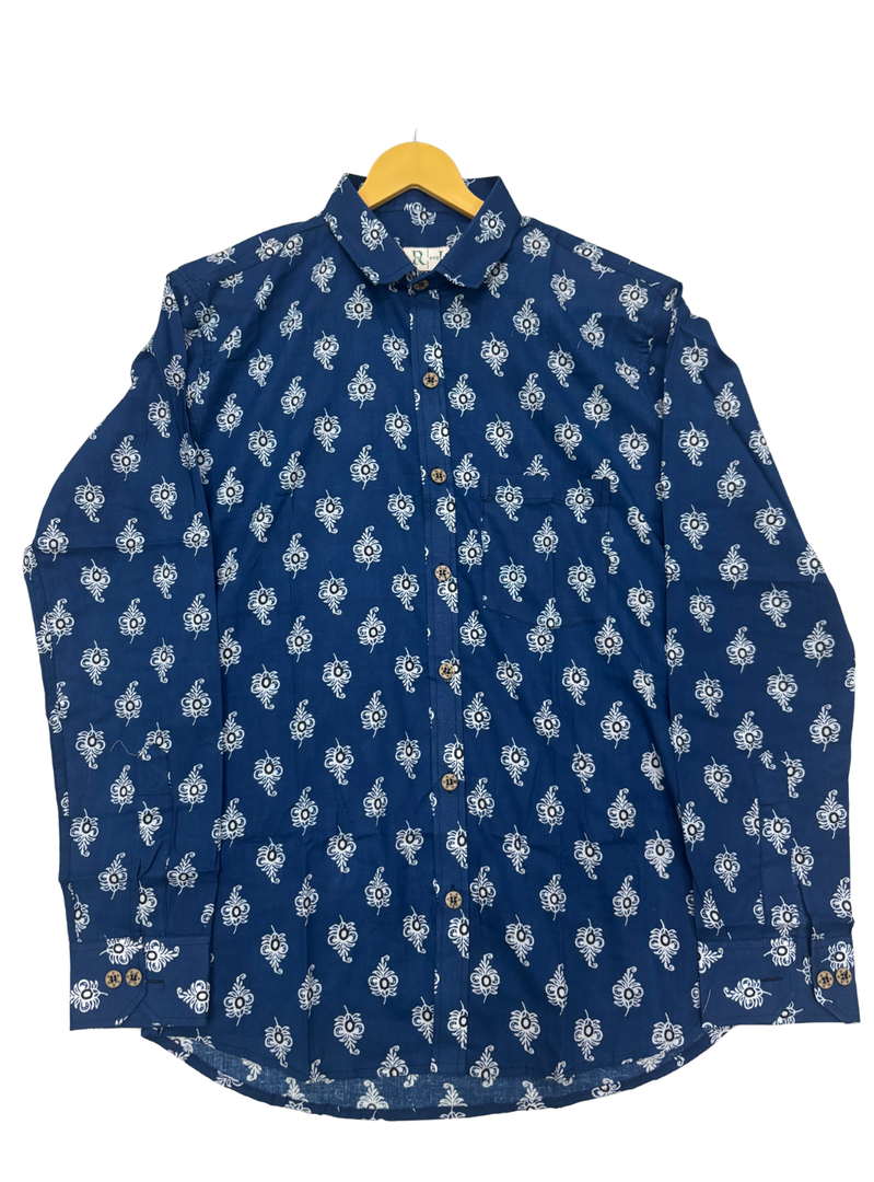 Blue Blossom Shirt – Traditional Sanganeri Print