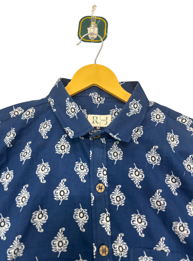 Blue Blossom Shirt – Traditional Sanganeri Print