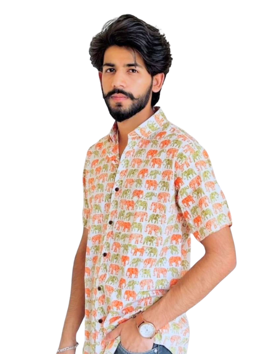 Rajasthani Elephant Elegance Half Sleeves Shirts