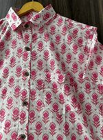 Load image into Gallery viewer, Jaipur Hand Block Print Cotton Shirt – Pink Botanical Pattern
