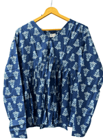 Load image into Gallery viewer, Blue Floral Block Print Peplum Top
