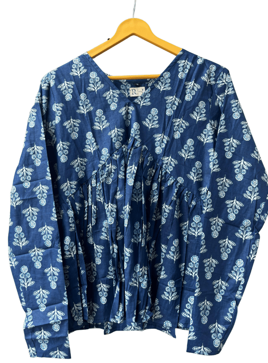 Blue Floral Block Print Peplum Top