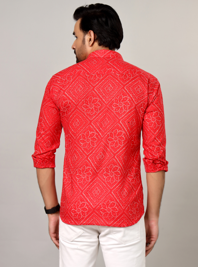 Traditional Bandhani Motif Shirt – Red