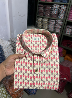 Load image into Gallery viewer, Men’s Cream Handblock Booti Print Shirt – Premium Cotton Wear