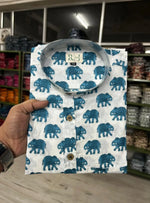 Load image into Gallery viewer, Blue Elephant Print Sanganeri Cotton Short Kurta for Men