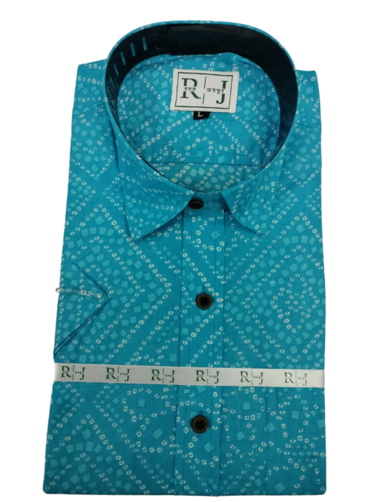 Traditional Bandhani Motif  Half Sleeves Shirt – Sky Blue