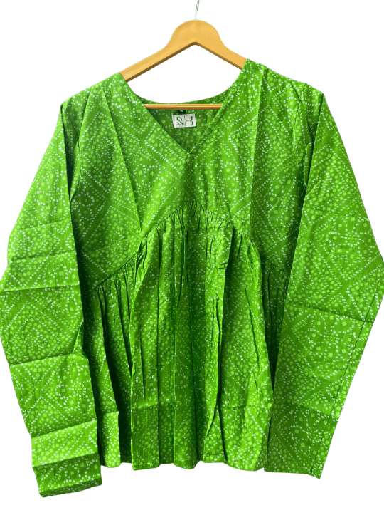 Green Bandhani Print Peplum Top