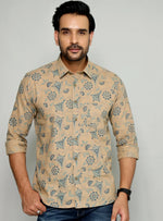Load image into Gallery viewer, Elegant Floral Pattern Shirt for Men – Beige and Blue Design
