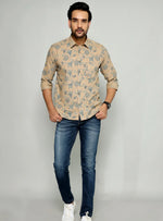 Load image into Gallery viewer, Elegant Floral Pattern Shirt for Men – Beige and Blue Design
