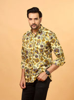 Load image into Gallery viewer, Premium Cotton Shirt – Yellow Floral Handblock Print
