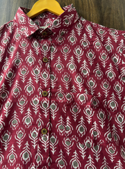 Jaipur Block Print Cotton Shirt – Maroon with Grey Motifs