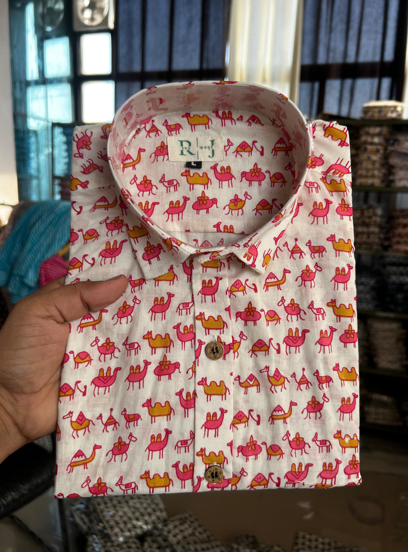 Men’s Camel Print Cotton Shirt – Jaipur Desert Theme