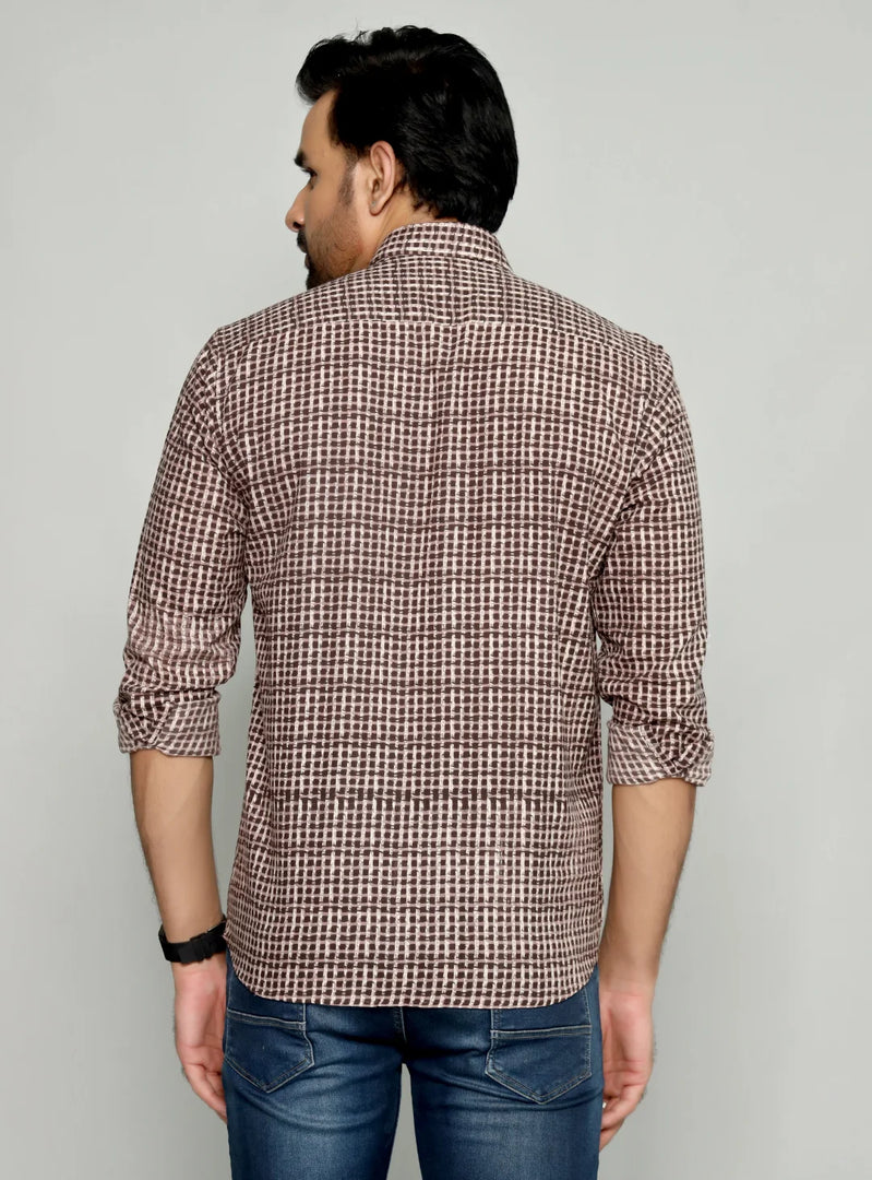 Men's Checked Shirt with Brown Tones - Classic Casual Style