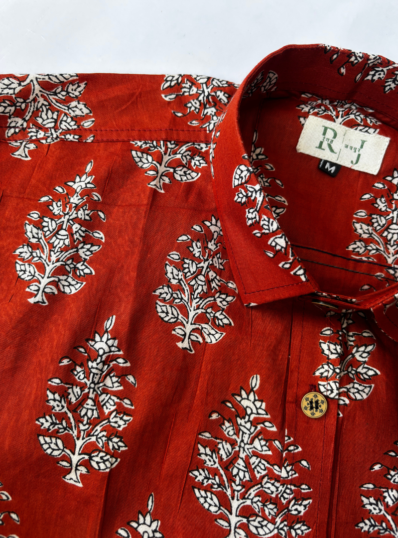 Men’s Rust Boota Print Shirt – Traditional Block Print Cotton