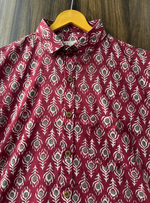 Load image into Gallery viewer, Jaipur Block Print Cotton Shirt – Maroon with Grey Motifs
