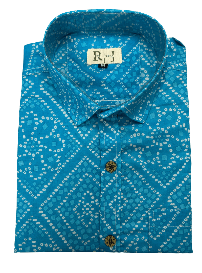 Traditional Bandhani Motif Shirt – Sky Blue
