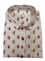 Load image into Gallery viewer, White Sanganeri Print Shirt - Red &amp; Yellow Leaves
