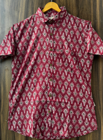 Load image into Gallery viewer, Jaipur Block Print Cotton Shirt – Maroon with Grey Motifs
