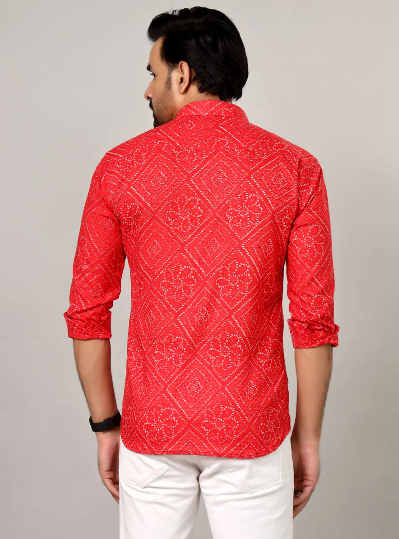 Traditional Bandhani Motif Shirt – Red