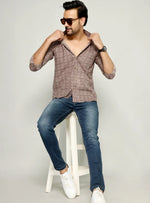 Load image into Gallery viewer, Men&#39;s Checked Shirt with Brown Tones - Classic Casual Style
