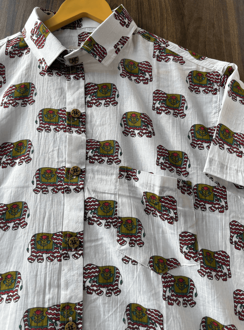 Rajasthani Elephant Motif Printed Shirt – Handmade Cotton